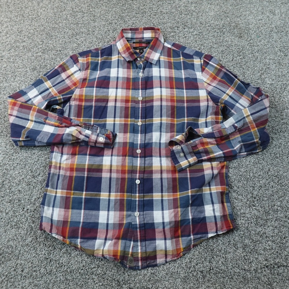 Banana Republic Shirt Mens M Madras Plaid Linen Blend Untucked Slim Button Up